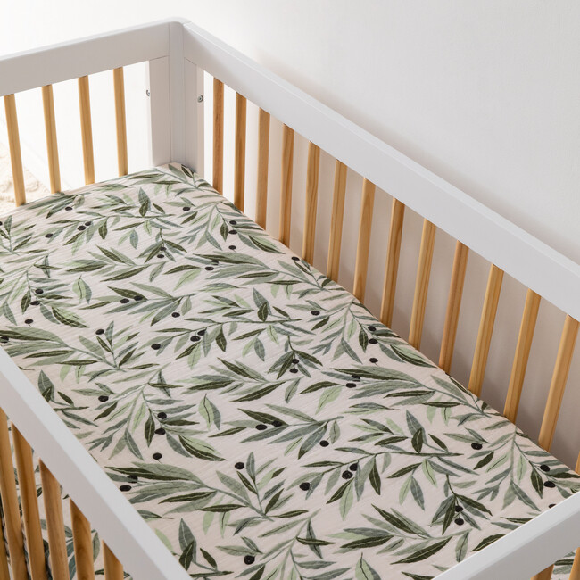 Organic Muslin Cotton Crib Sheet, Olive Branches - Crib Sheets - 9
