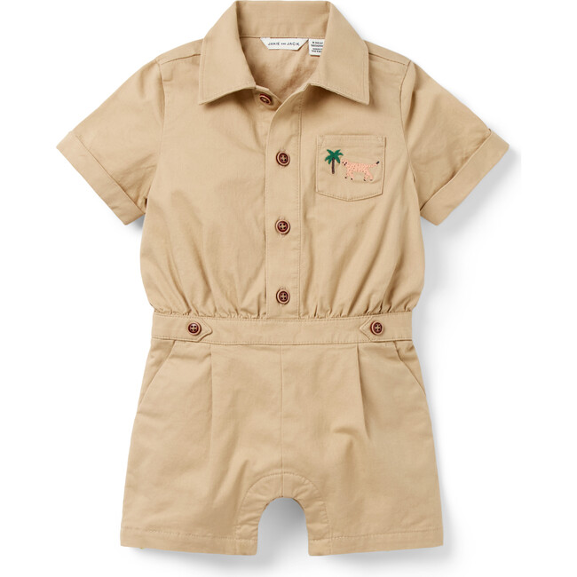 The Safari Twill Baby Romper, Khaki