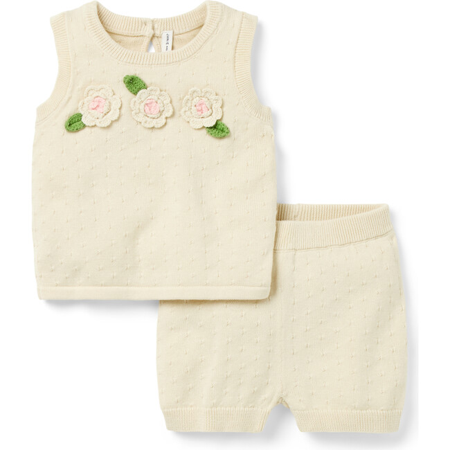 The Crochet Flower Matching Baby Set, Khaki