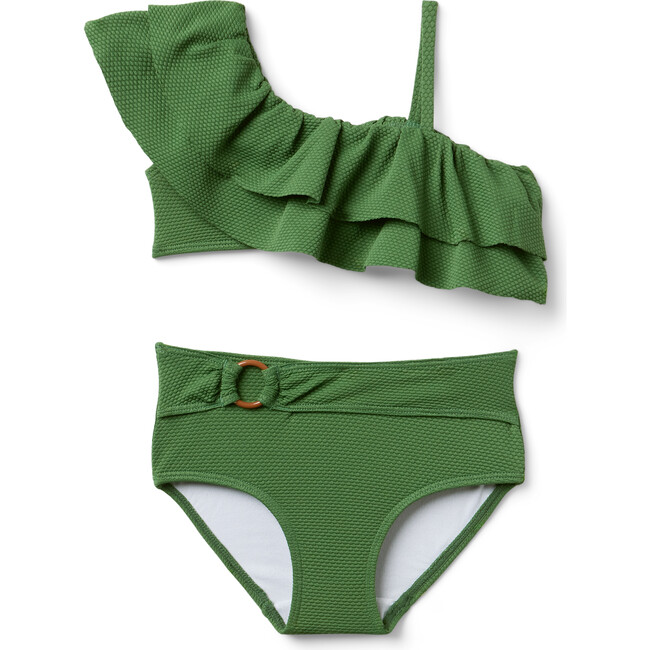 Recycled Ruffle Shoulder 2-Piece Swimsuit, Green