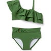 Recycled Ruffle Shoulder 2-Piece Swimsuit, Green - Two Pieces - 1 - thumbnail