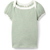 Striped Ribbed Puff Sleeve Top, Green - T-Shirts - 1 - thumbnail