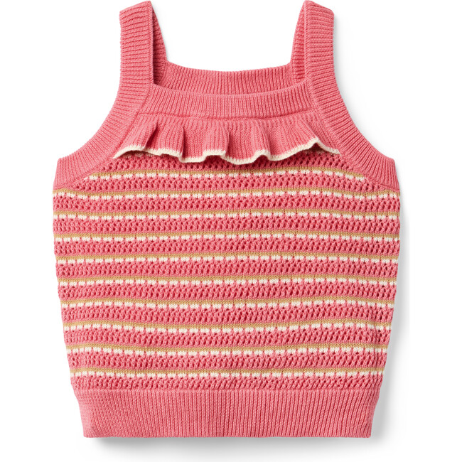 Striped Ruffle Sweater Top, Pink