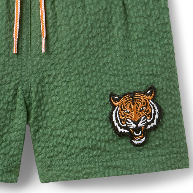 Recycled Seersucker Tiger Swim Trunk, Green