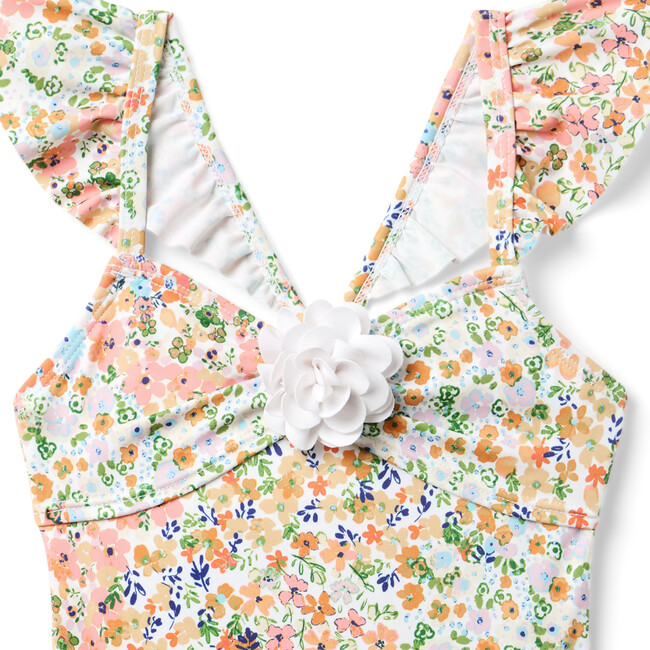Recycled Floral Ruffle Rosette Swimsuit, Multi