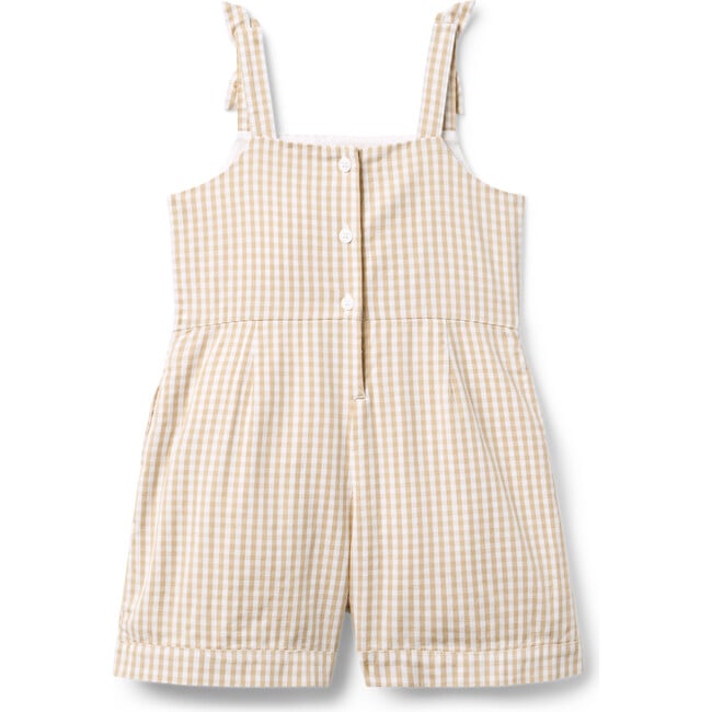 Twill Gingham Romper, Khaki - Rompers - 3