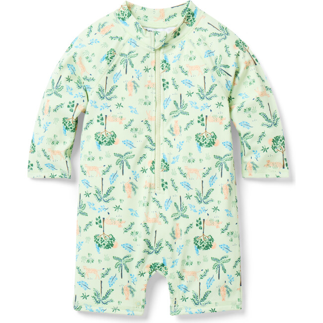 Baby Recycled Cheetah Rash Guard Swimsuit, Green