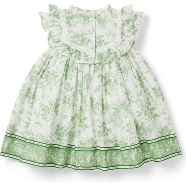 Baby Floral Toile Ruffle Dress, Green - Dresses - 3