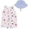 Vintage Baseball Stripe , Muslin Sleeveless Shortie Romper with Bucket Hat - Rompers - 1 - thumbnail