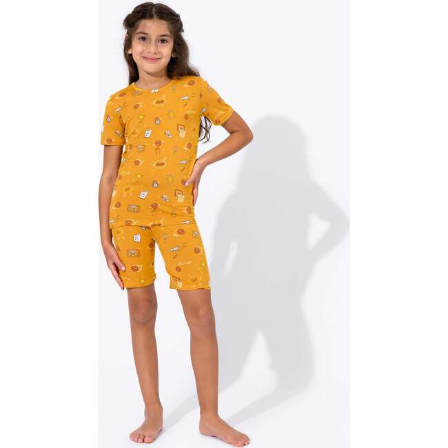 Basketball Bamboo Kids Pajama Short Set, Orange