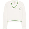 Women's Golf Club Varsity V-Neck Tennis Sweater, Ivory & Green - Sweaters - 1 - thumbnail