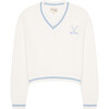 Women's Golf Club Varsity V-Neck Tennis Sweater, Ivory & Blue - Sweaters - 1 - thumbnail