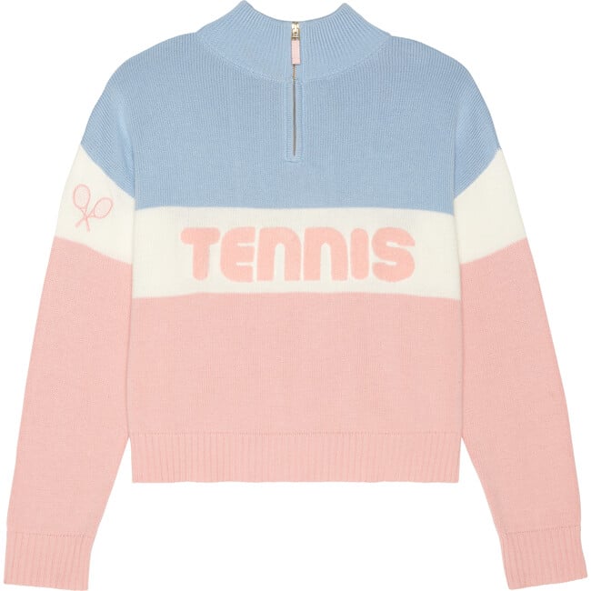 Women's Tennis Colorblocked Quarter Zip Cropped Sweater, Blue