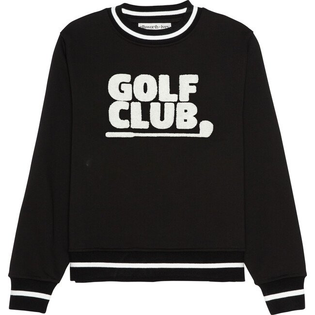 Women's Golf Club Full Sleeve Ribbed Trim Sweatshirt, Black - Sweaters - 1
