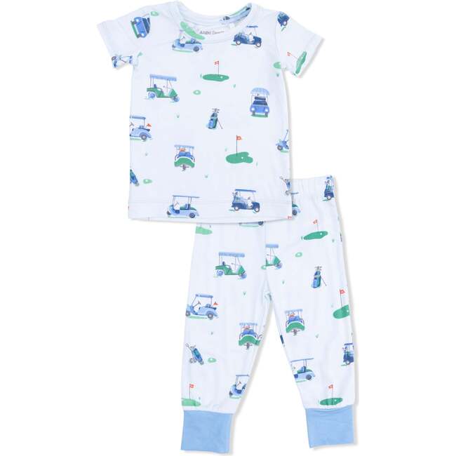 Short Sleeve Loungewear Set, Vintage Golf Carts Blue