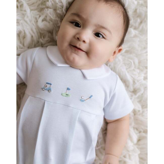 Pointed Collar Golf Bubble Romper, Lt.Blue