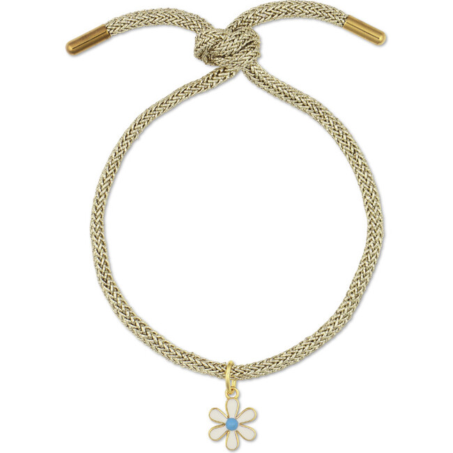Gold Lurex Bracelet Cord with Mini White Enamel Flower Charm