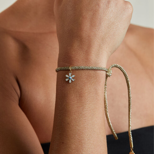 Gold Lurex Bracelet Cord with Mini White Enamel Flower Charm