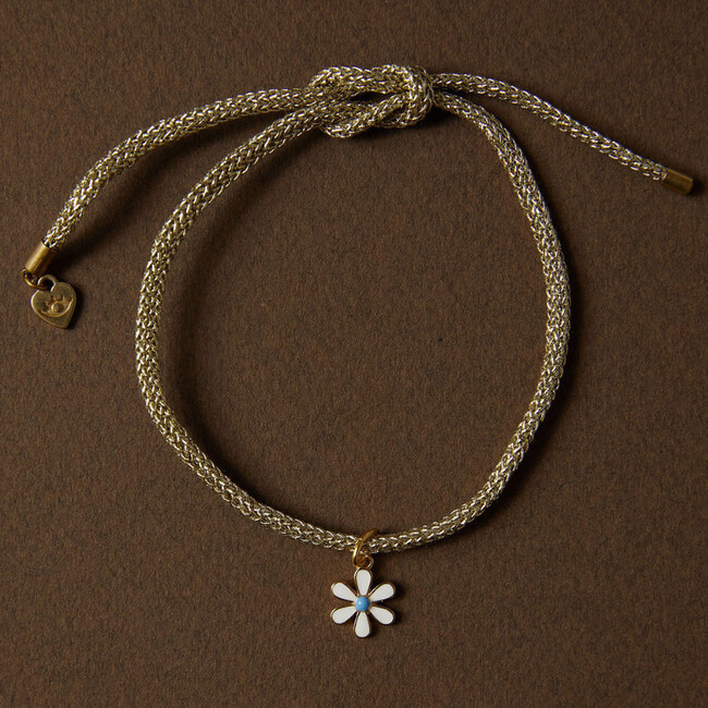 Gold Lurex Bracelet Cord with Mini White Enamel Flower Charm - Bracelets - 3