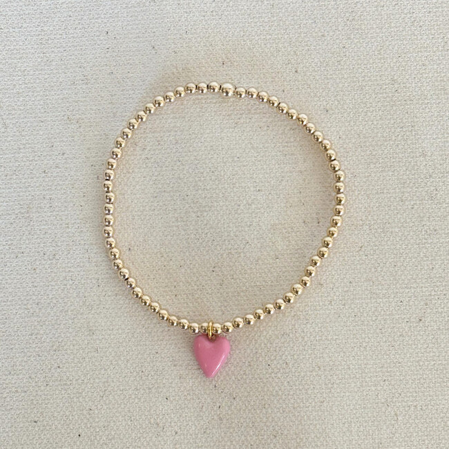 Bead Bracelet with Mini Pink Enamel Heart - Bracelets - 3