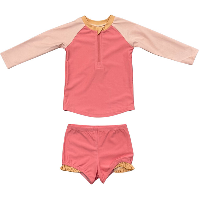 Girl's Zip Rash Guard Swimsuit Strawberry Ice Colorblock