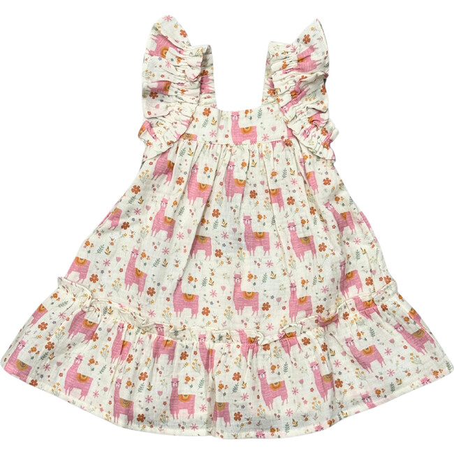 Girl's Drop-Waist Peplum Dress Llamas