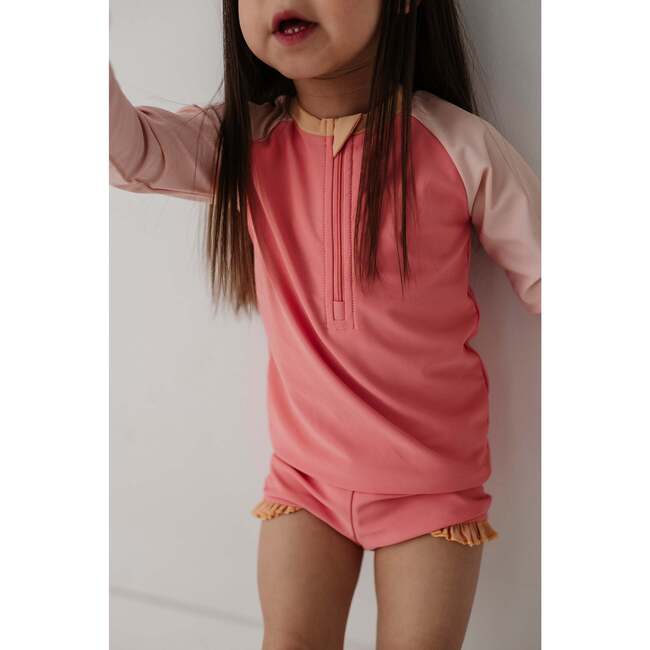 Girl's Zip Rash Guard Swimsuit Strawberry Ice Colorblock