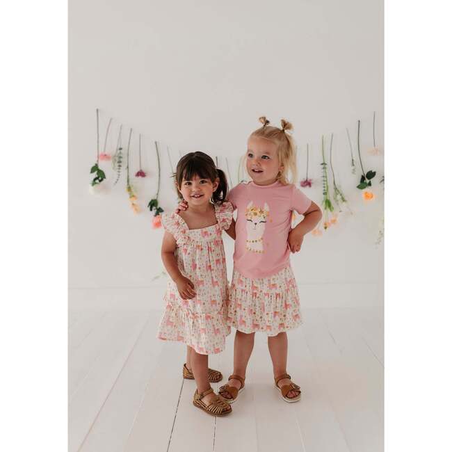 Girl's Drop-Waist Peplum Dress Llamas