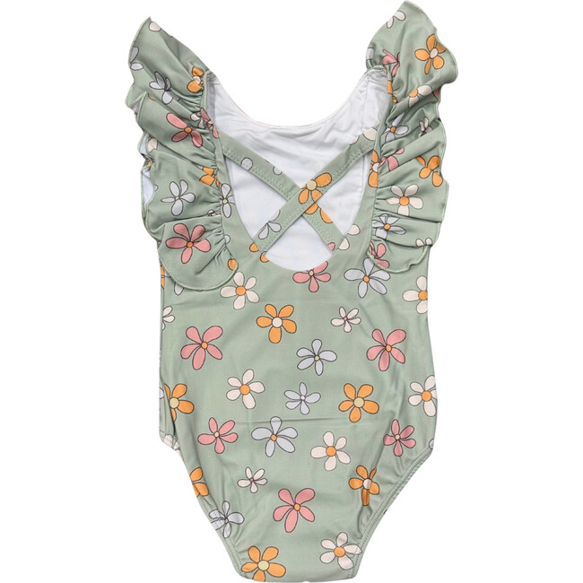 Baby Girl Ruffle Sleeve Cross Back Swimsuit Llamas