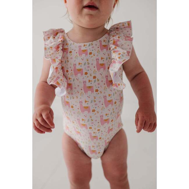 Baby Girl Ruffle Sleeve Cross Back Swimsuit Llamas - One Pieces - 3