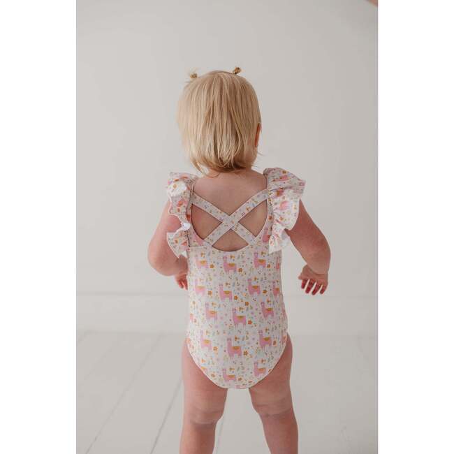Baby Girl Ruffle Sleeve Cross Back Swimsuit Llamas - One Pieces - 6