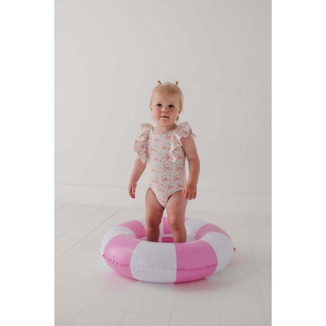 Baby Girl Ruffle Sleeve Cross Back Swimsuit Llamas - One Pieces - 7