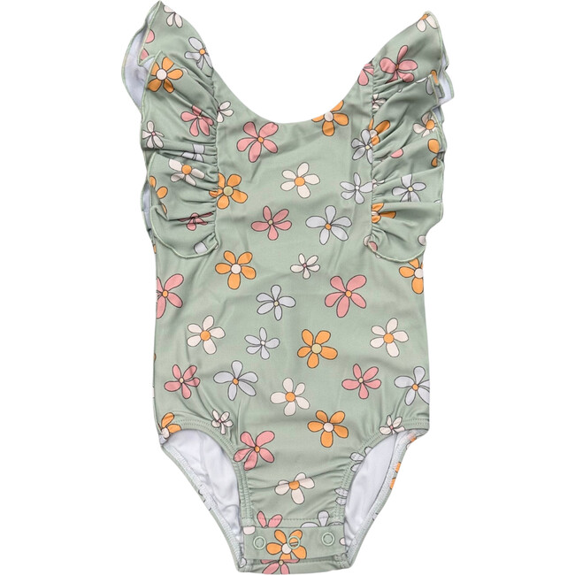 Baby Girl Ruffle Sleeve Cross Back Swimsuit Sketched Daisy