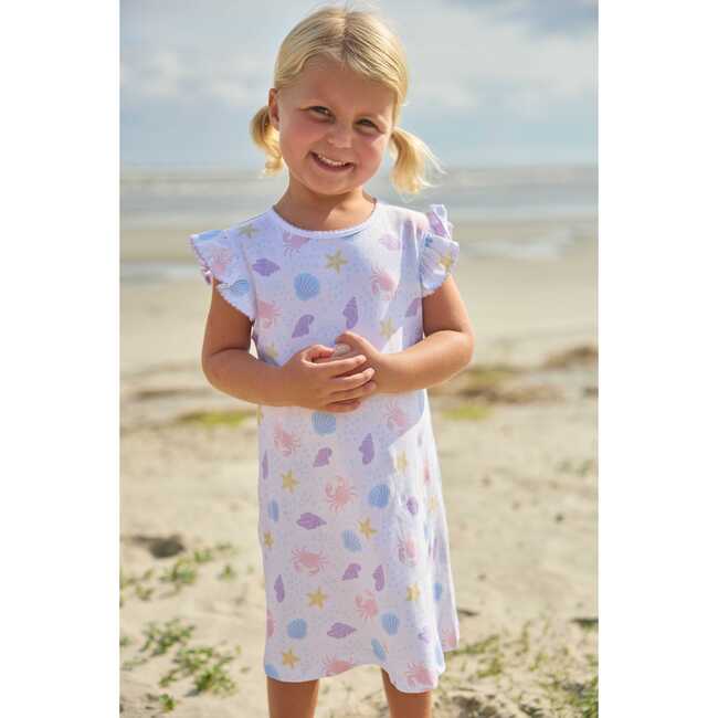 Printed Angel Sleeve Dress, Sea Shells