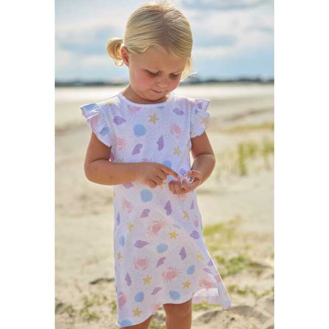 Printed Angel Sleeve Dress, Sea Shells - Dresses - 3