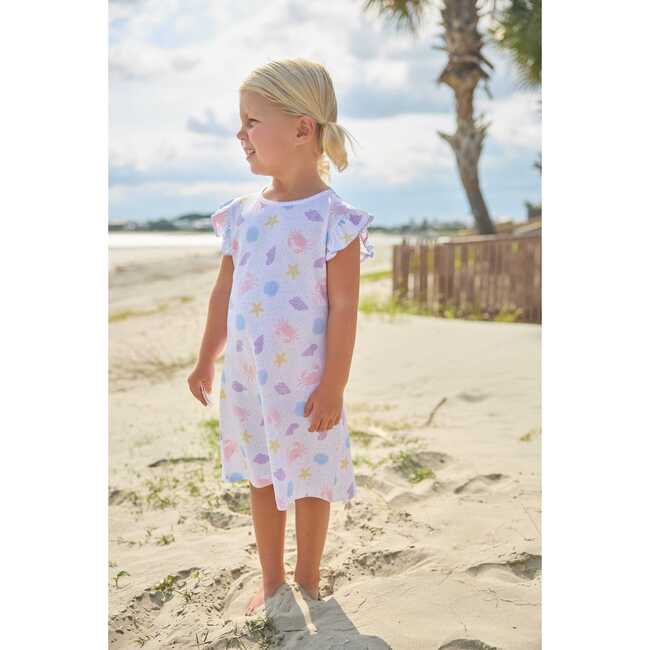 Printed Angel Sleeve Dress, Sea Shells - Dresses - 4
