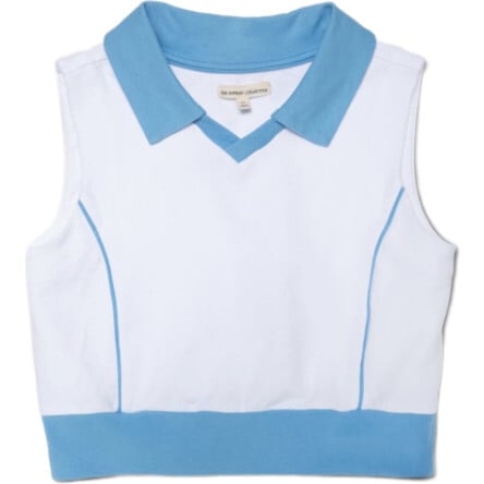 Organic Sleeveless Play Polo in Buzzer Blue Trim