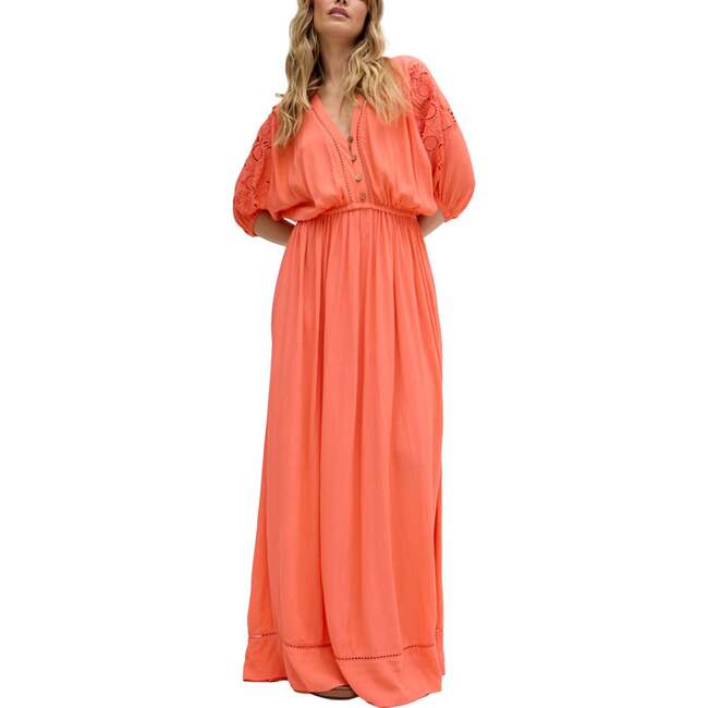 Somerton Kaftan Style Embroidered Maxi Dress, Red