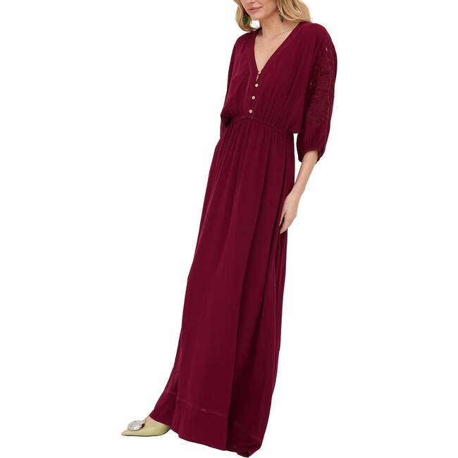 Somerton Kaftan Style Embroidered Maxi Dress, Burgundy