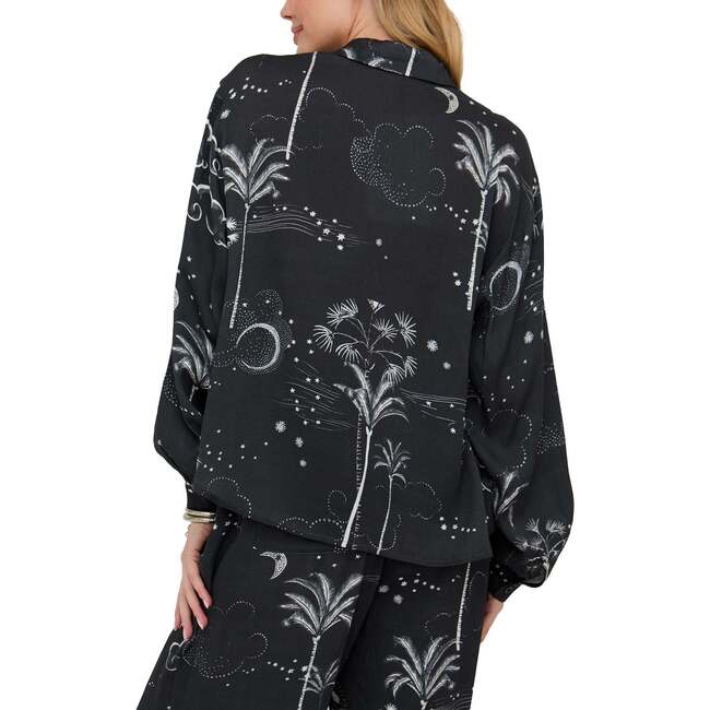 Palm Button Down Palm Print Shirt, Black - Blouses - 3
