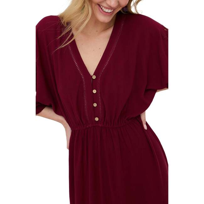 Somerton Kaftan Style Embroidered Maxi Dress, Burgundy - Dresses - 3
