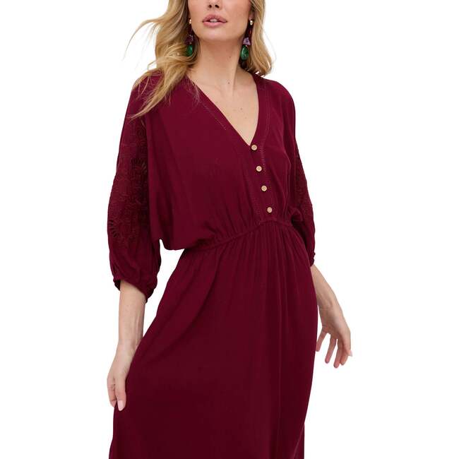 Somerton Kaftan Style Embroidered Maxi Dress, Burgundy - Dresses - 4