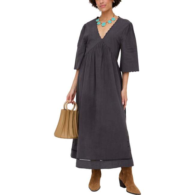 Ibiza Smock Embroidered Midi Dress, Grey - Dresses - 1