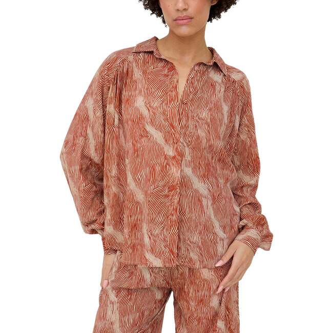 Ginger Button Down Tiger Print Shirt, Orange