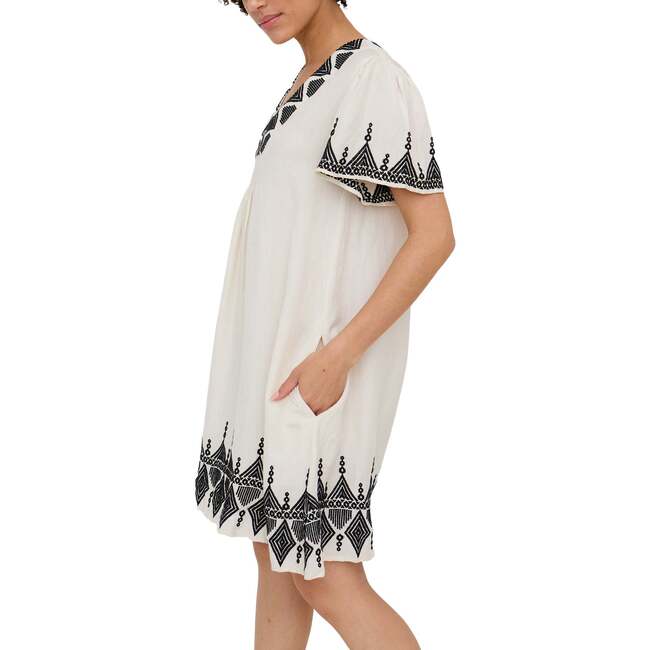 Liberty V-Neck Embroidered Mini Dress, Cream - Dresses - 3