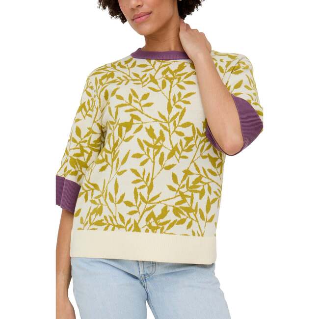 Daffodil Slouchy Leaf Print Knitted T-shirt, Multi