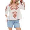 Aubrey V-Neck Embroidered Blouse, Cream - Blouses - 1 - thumbnail