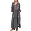Elisa Kaftan Style Embroidered Maxi Dress, Grey - Dresses - 1 - thumbnail