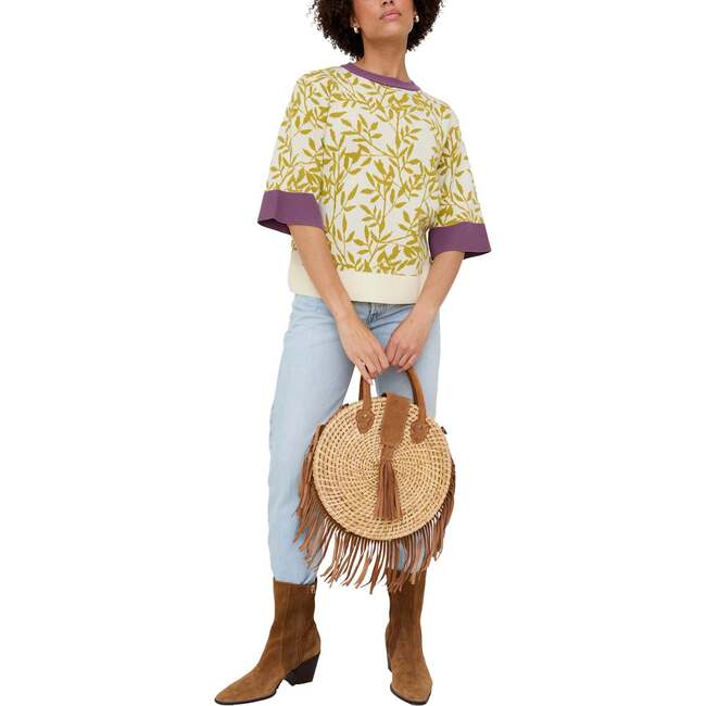 Daffodil Slouchy Leaf Print Knitted T-shirt, Multi