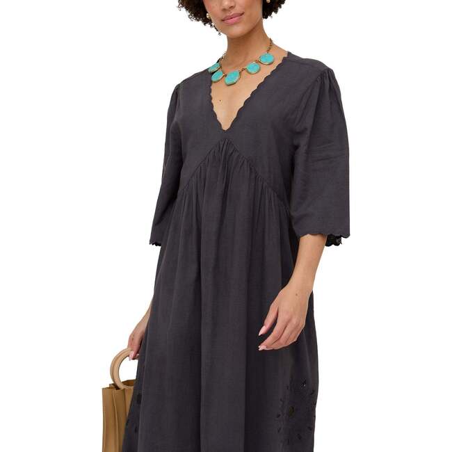 Ibiza Smock Embroidered Midi Dress, Grey - Dresses - 3